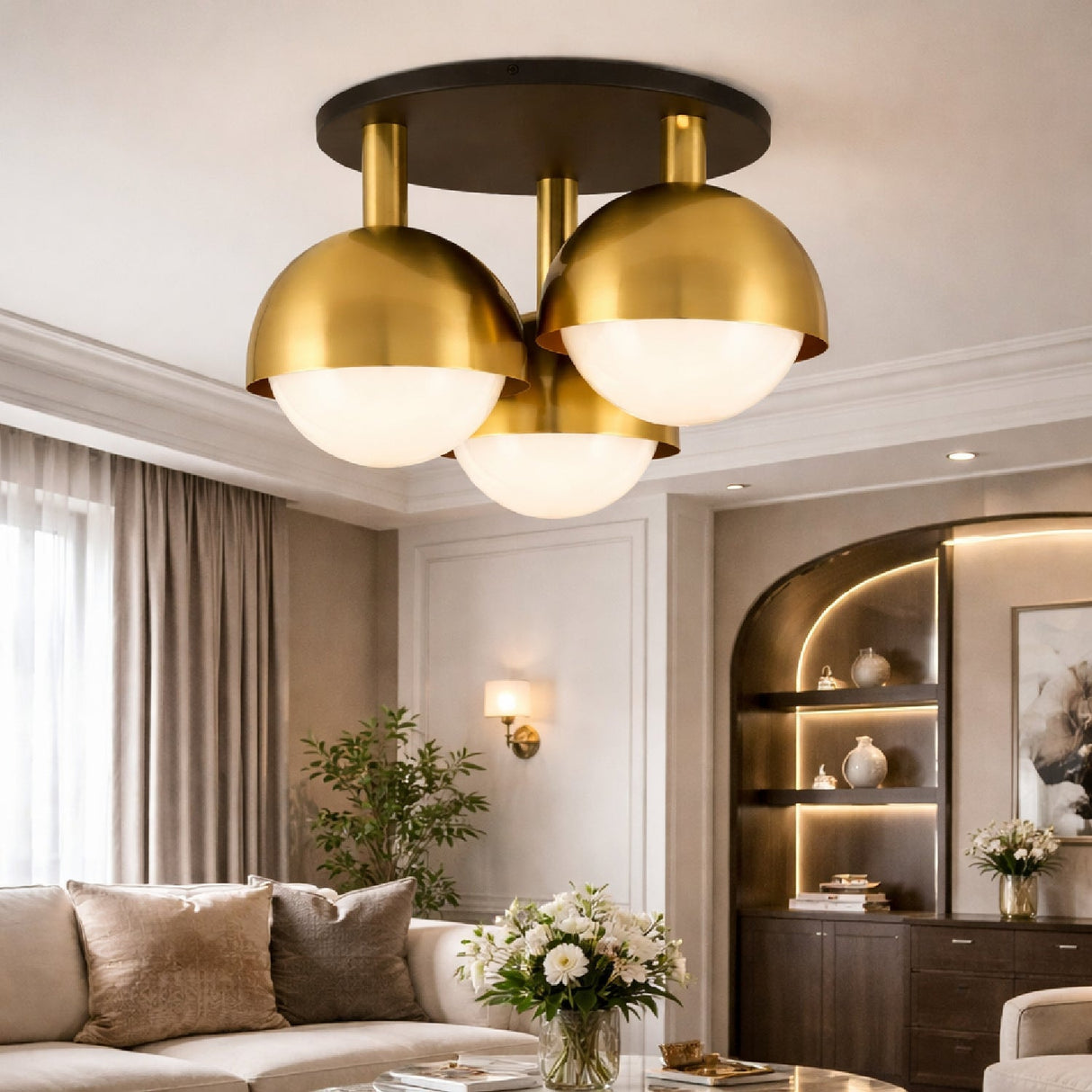 Modern European furniture - Gold Dome 3-Light Ceiling Lamp - www.oroa.com