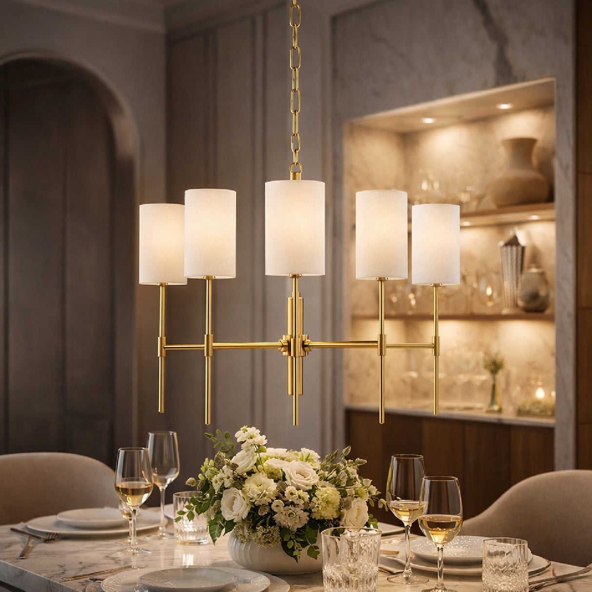 Modern European furniture - White Linen 5-Light Pendant Lamp - www.oroa.com
