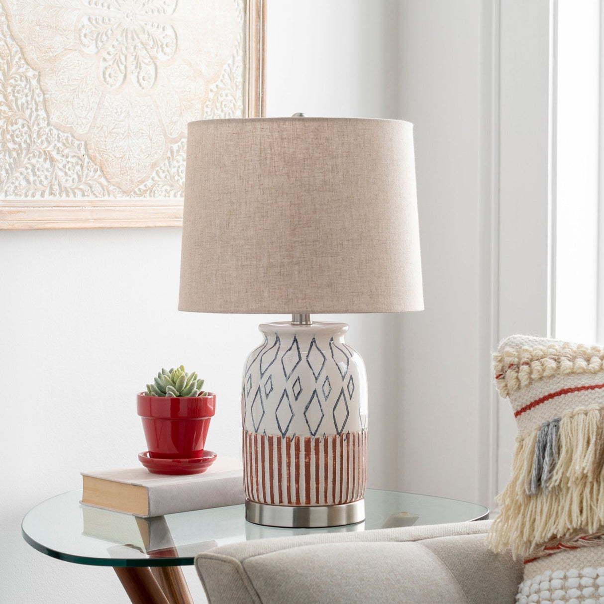 Modern European furniture - Geometric Patterned Ceramic Table Lamp - www.oroa.com