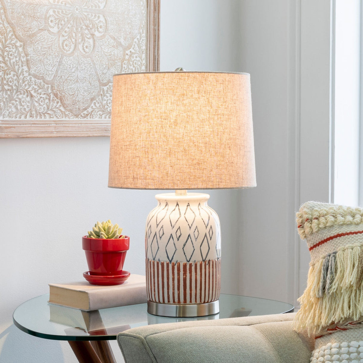 Modern European furniture - Geometric Patterned Ceramic Table Lamp - www.oroa.com