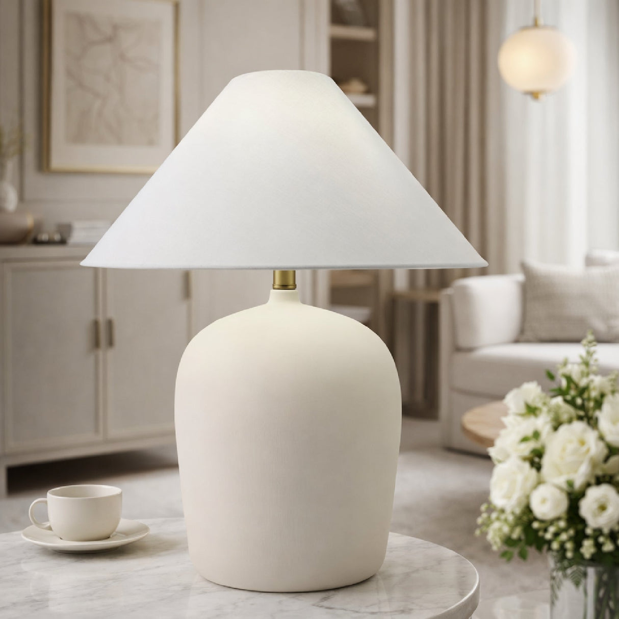 Modern European furniture - White Linen Empire Table Lamp - www.oroa.com