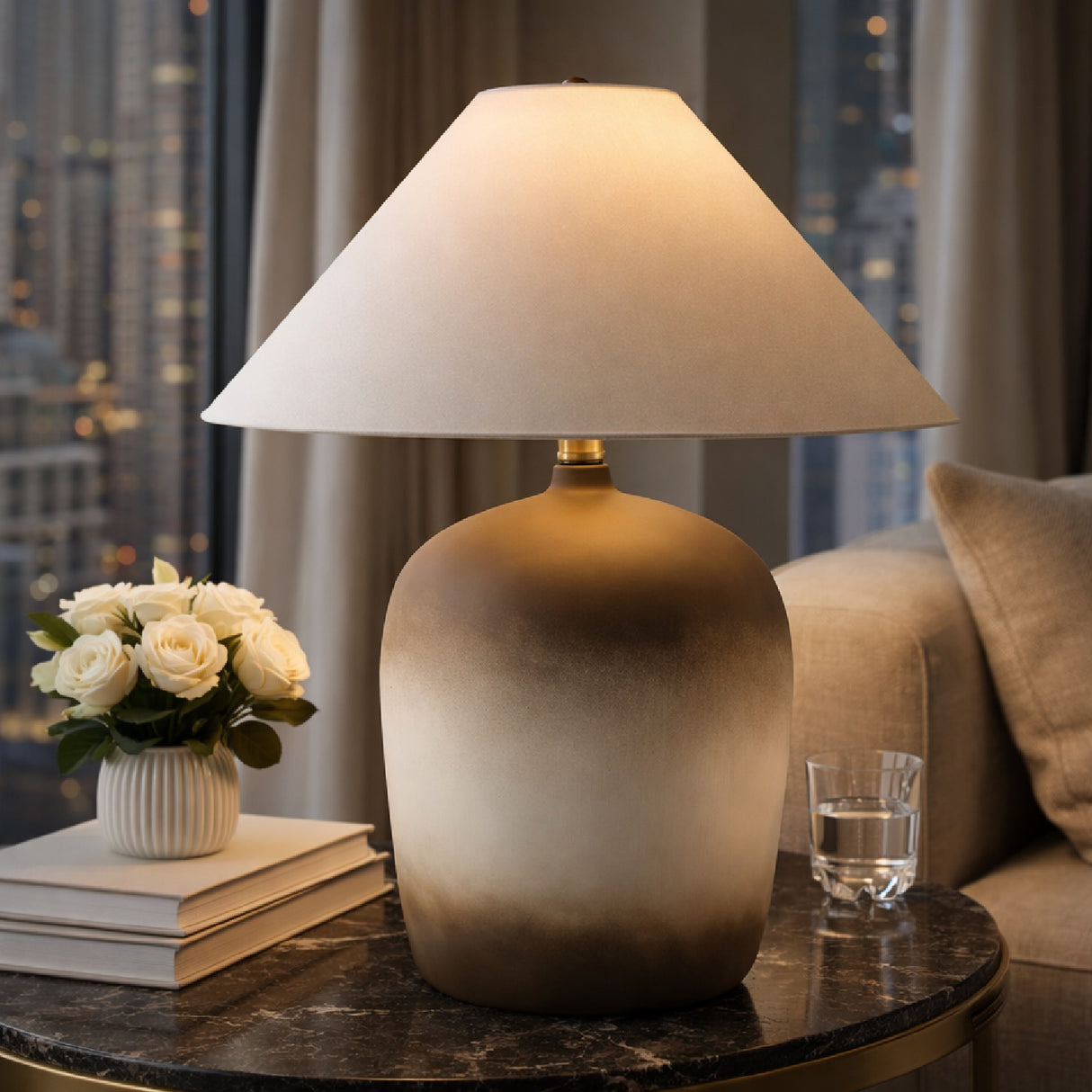 Modern European furniture - White Linen Empire Table Lamp - www.oroa.com