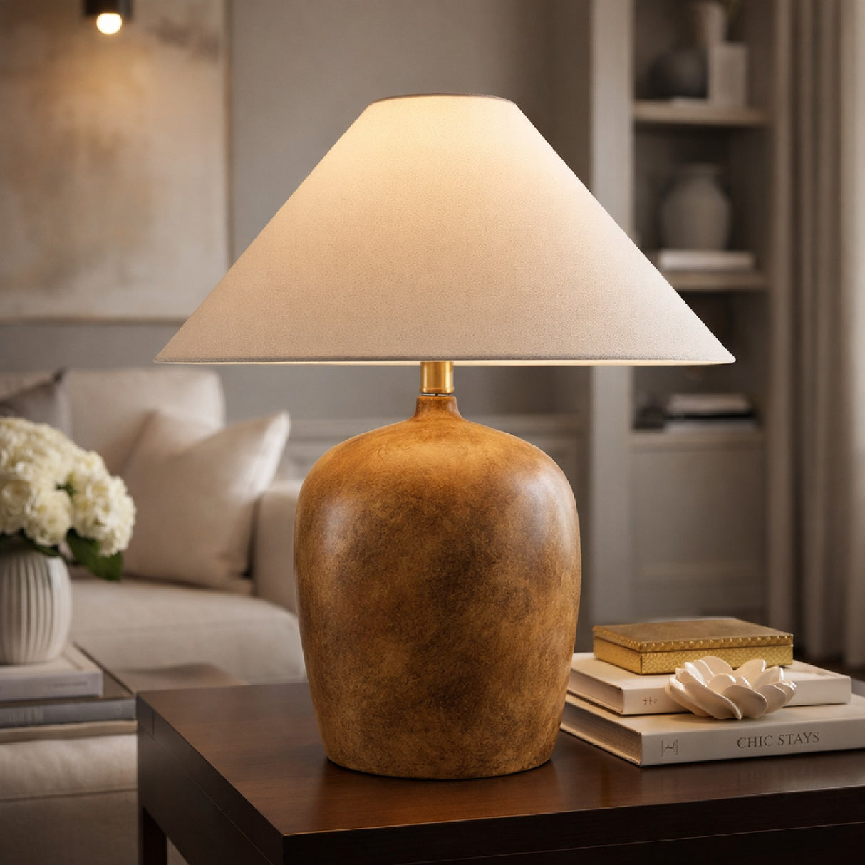 Modern European furniture - White Linen Empire Table Lamp - www.oroa.com