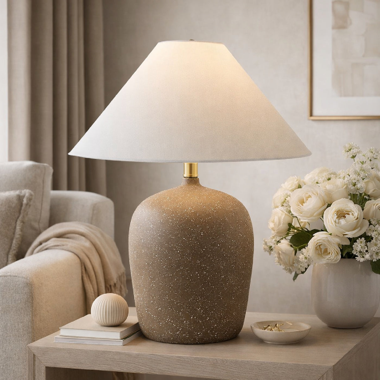 Modern European furniture - White Linen Empire Table Lamp - www.oroa.com