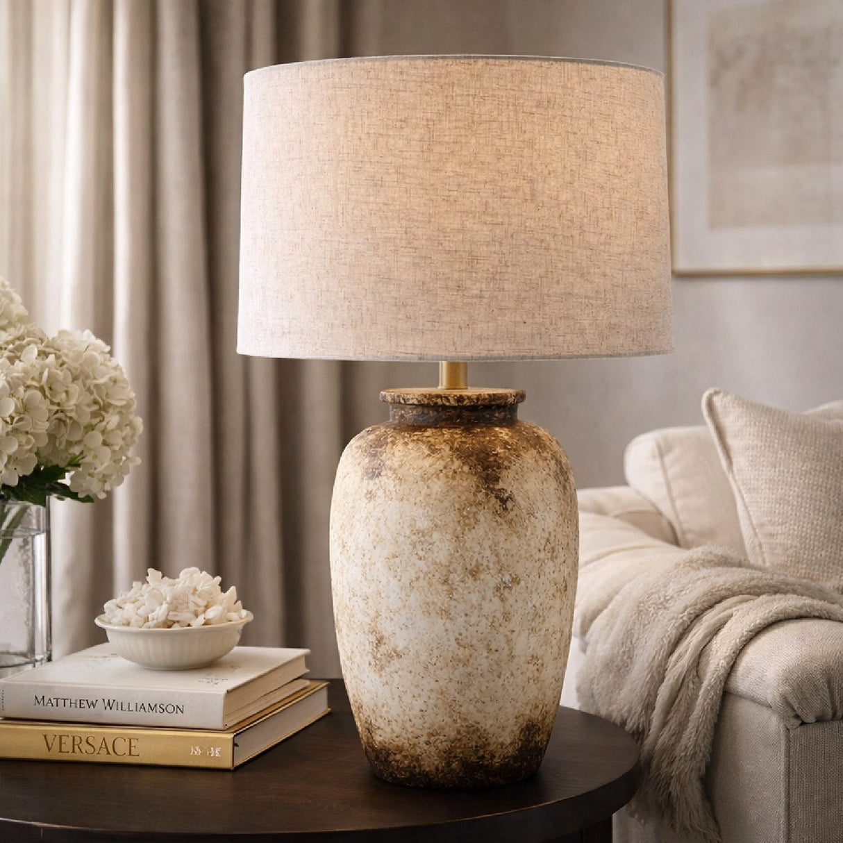 Modern European furniture - Rustic Cream Cement Table Lamp - www.oroa.com