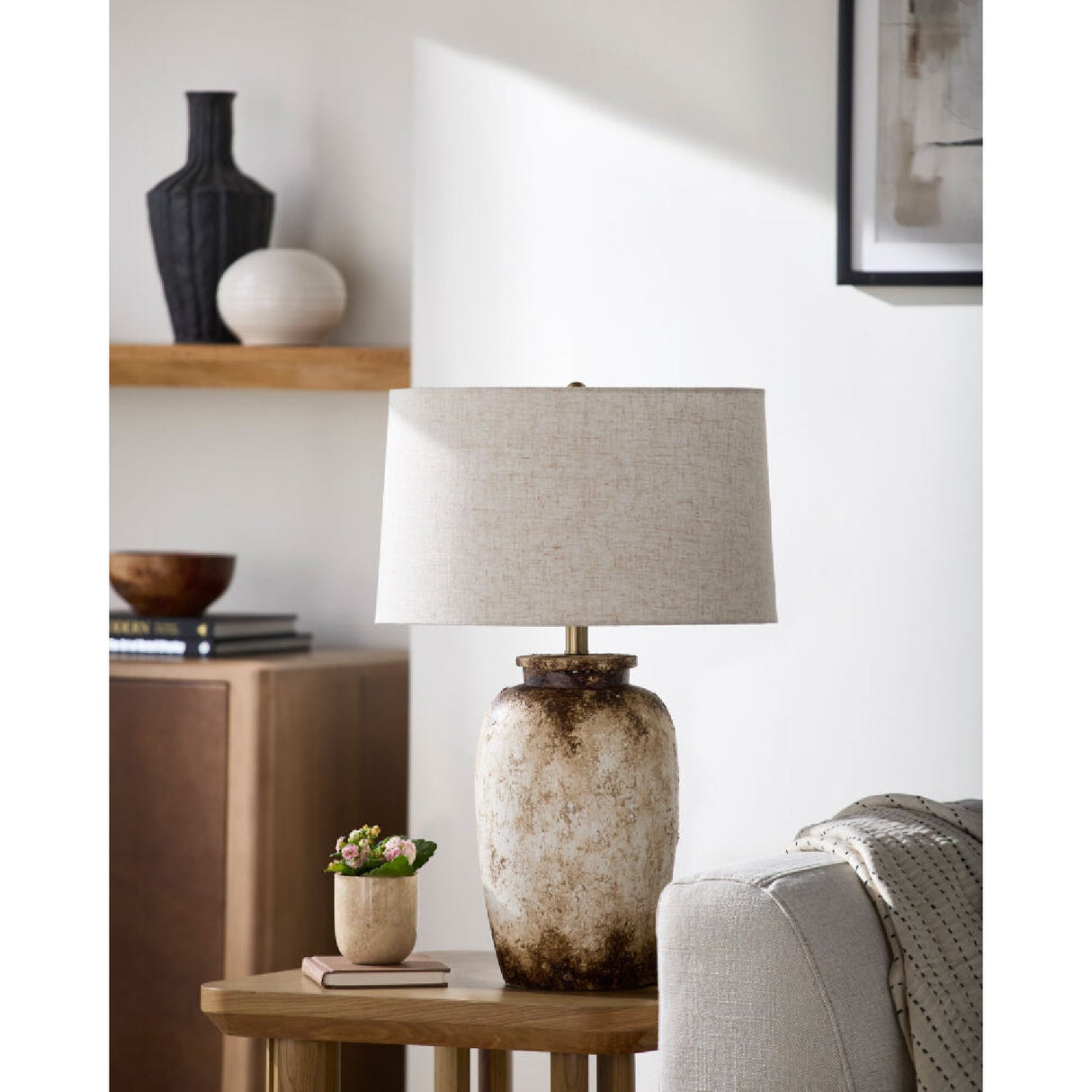 Modern European furniture - Rustic Cream Cement Table Lamp - www.oroa.com
