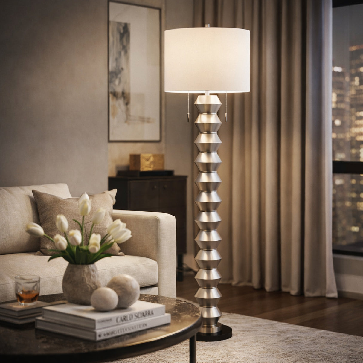 Modern European furniture - Plated Metallic Linen Floor Lamp - www.oroa.com