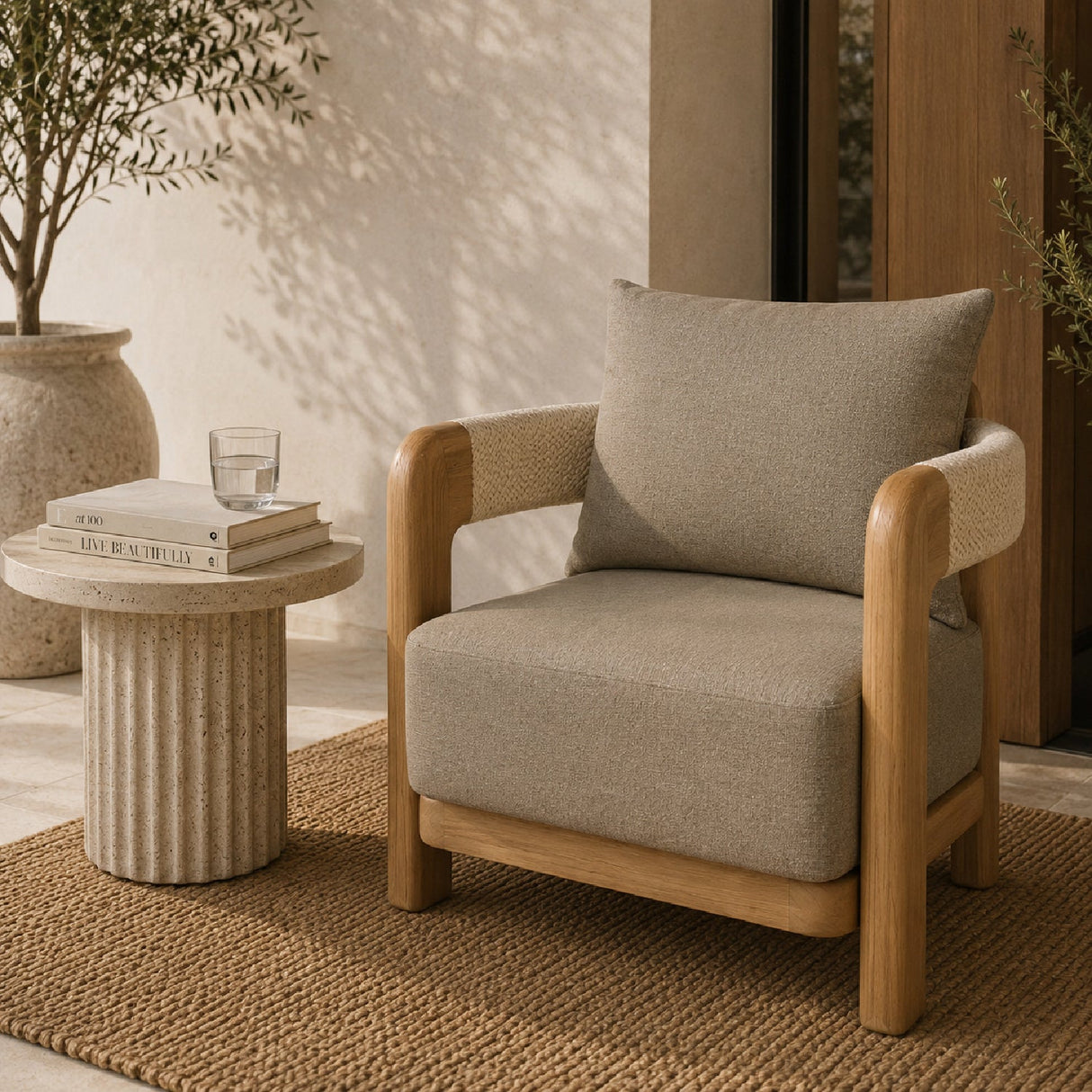 Modern European furniture - Cushioned Teak Outdoor Accent Chair - www.oroa.com