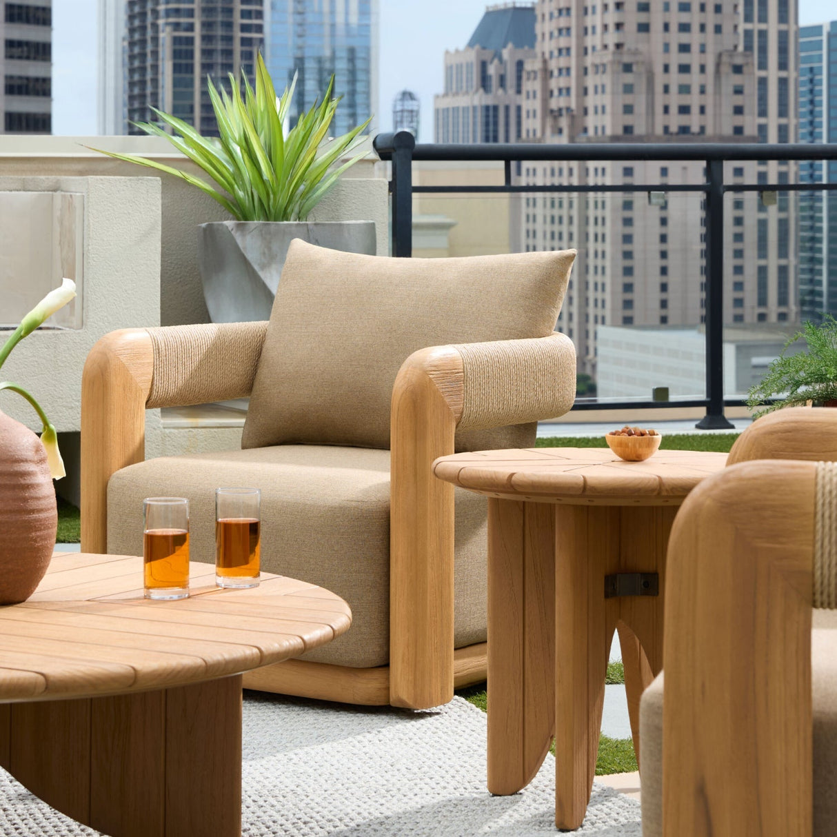 Modern European furniture - Cushioned Teak Outdoor Swivel Chair - www.oroa.com