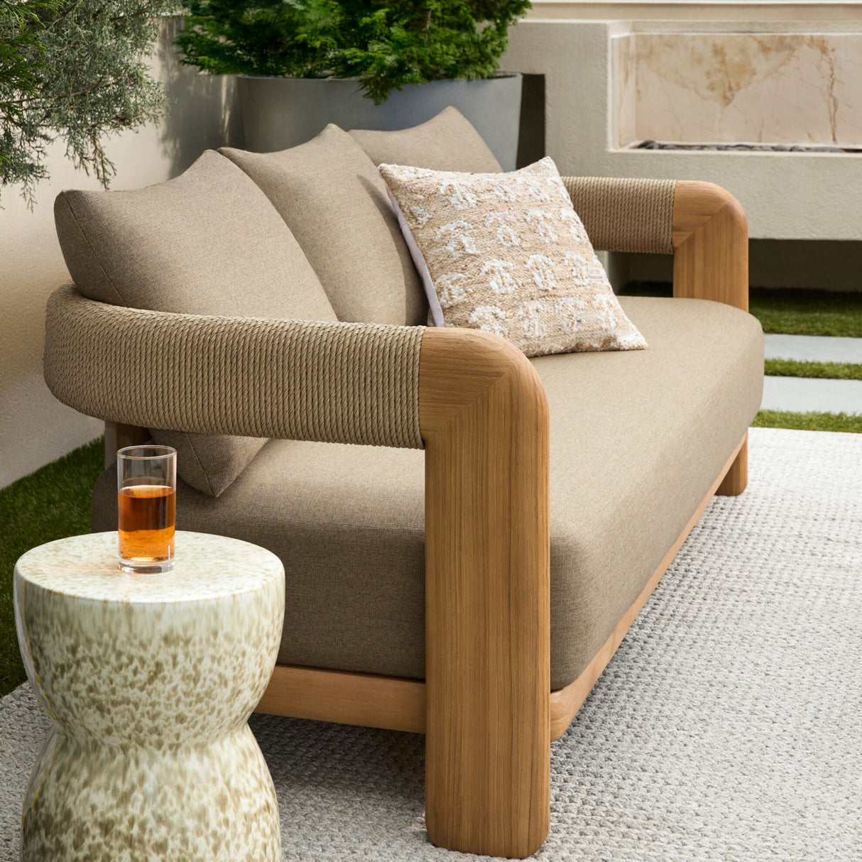 Modern European furniture - Cushioned Teak Outdoor Sofa - www.oroa.com