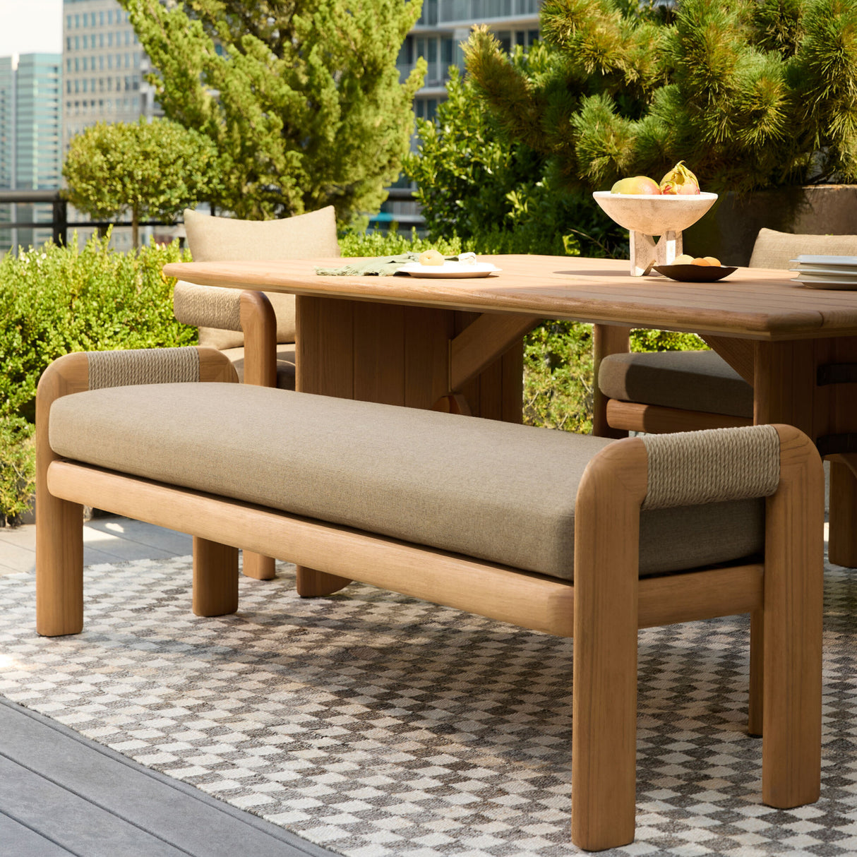 Modern European furniture - Cushioned Teak Outdoor Backless Bench - www.oroa.com