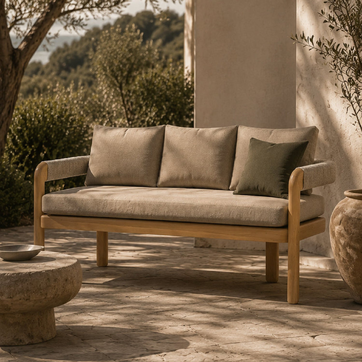 Modern European furniture - Cushioned Teak Outdoor Bench - www.oroa.com