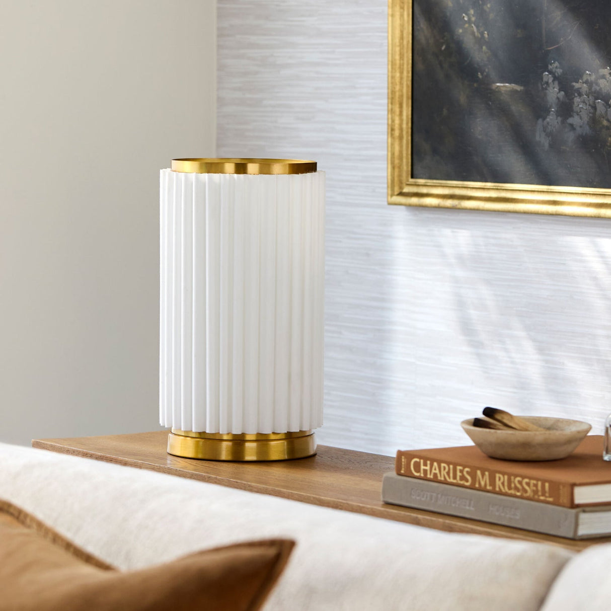 Modern European furniture - White Fluted Linen Table Lamp - www.oroa.com