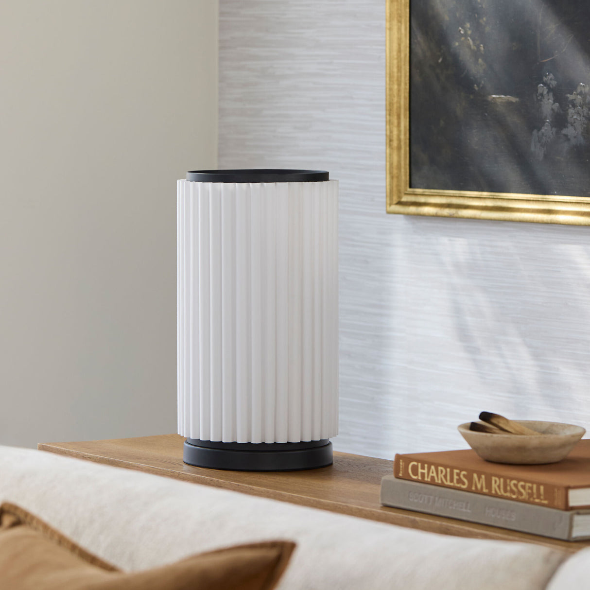 White Fluted Linen Table Lamp | Oroa.com