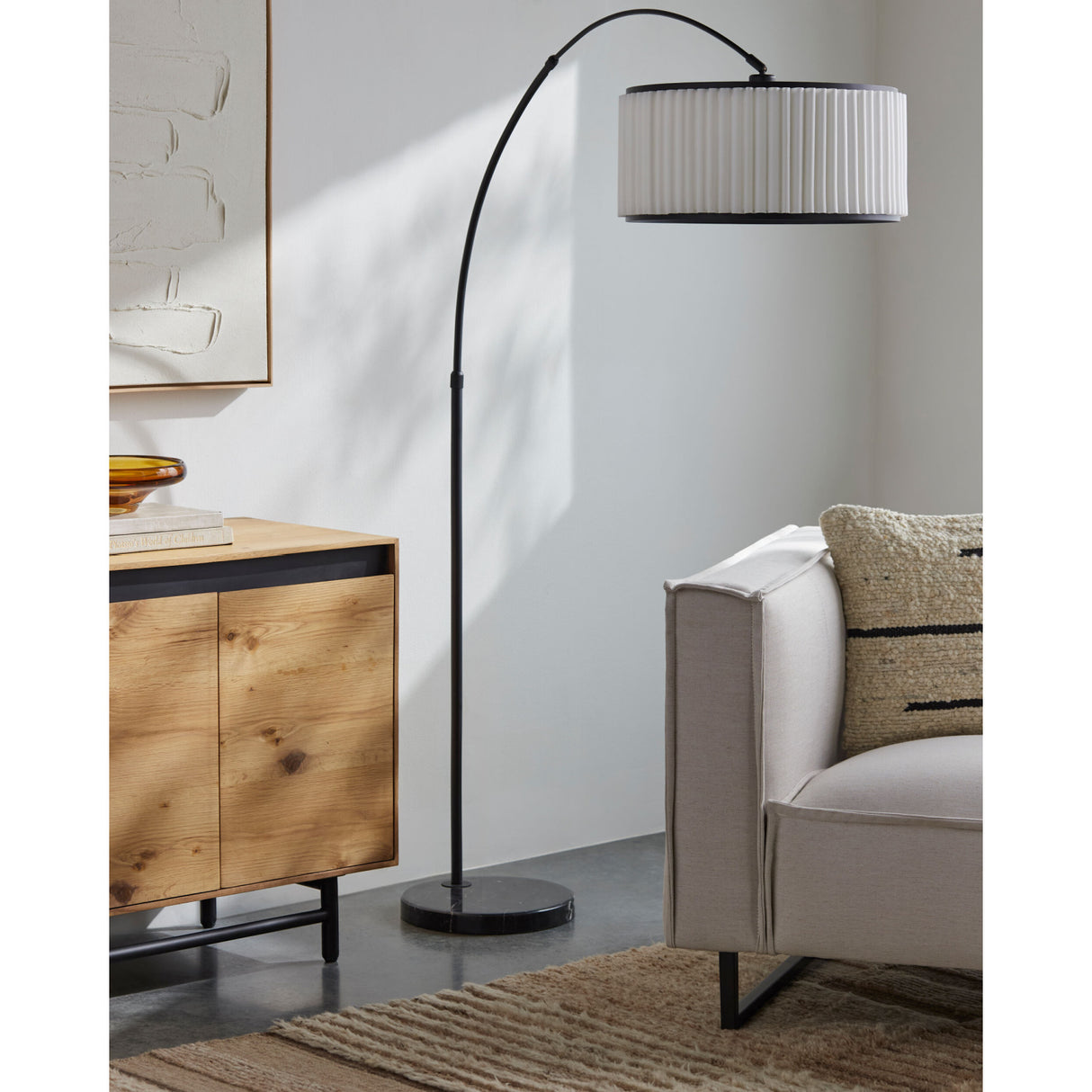 White Fluted Linen Floor Lamp | Oroa.com