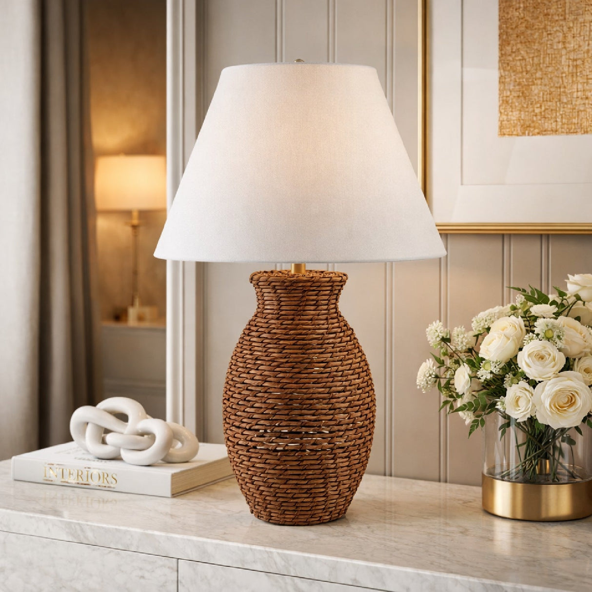 Modern European furniture - Painted Rattan Accent Table Lamp - www.oroa.com