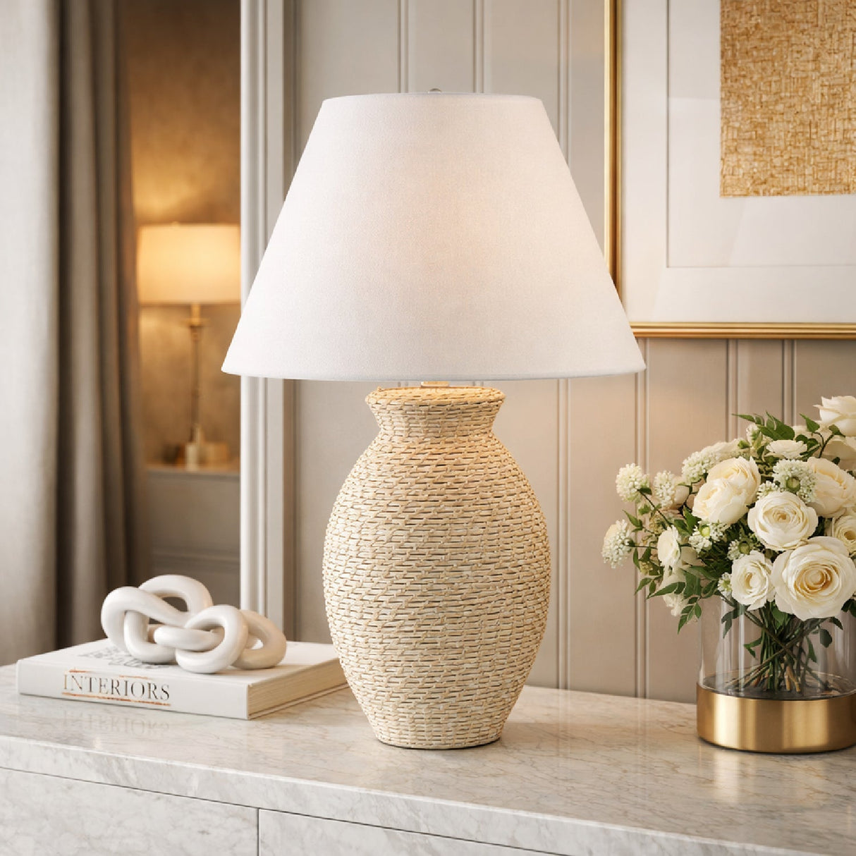 Modern European furniture - Painted Rattan Accent Table Lamp - www.oroa.com