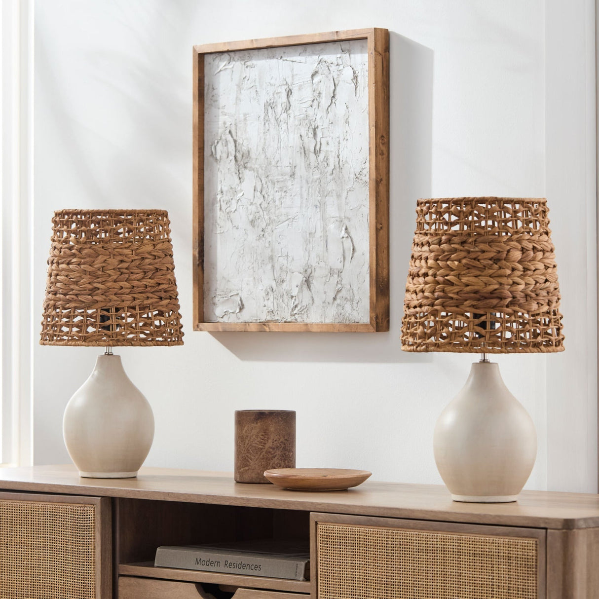 Modern European furniture - Braided Seagrass Ceramic Table Lamps (2) - www.oroa.com