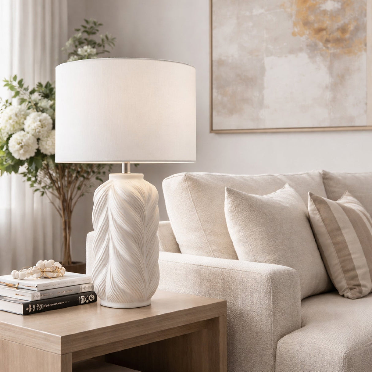 Modern European furniture - White Carved Ceramic Table Lamp - www.oroa.com