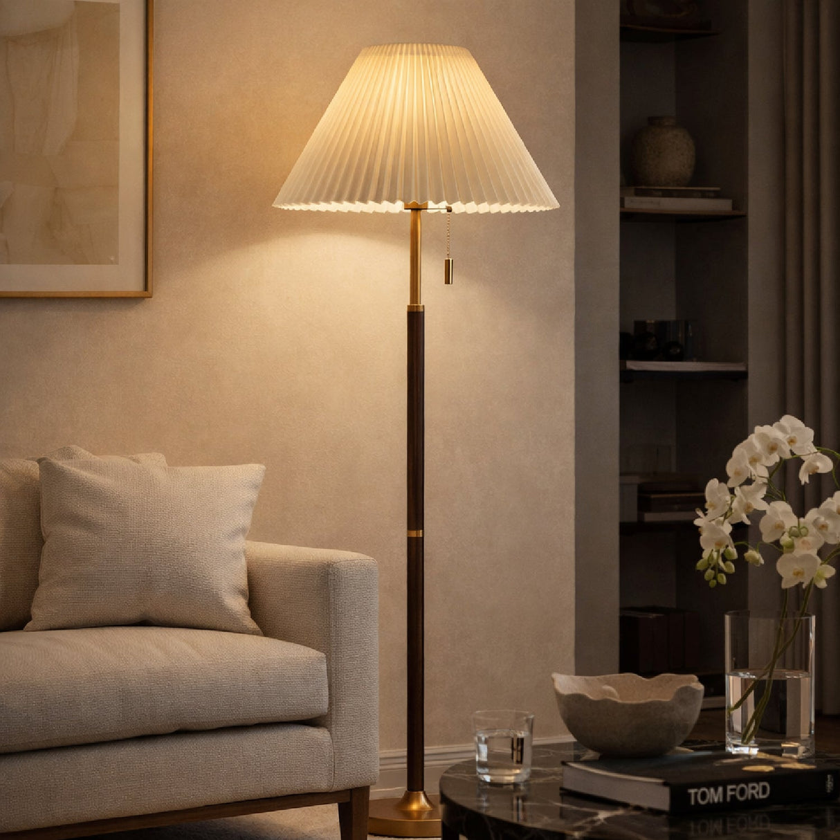 Modern European furniture - Pleated White Linen Floor Lamp - www.oroa.com