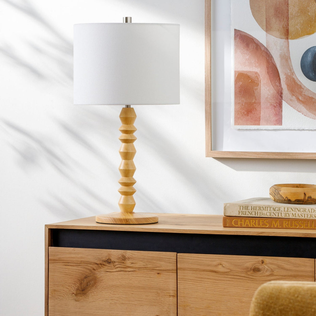 Modern European furniture - Wood Veneer Linen Table Lamp - www.oroa.com