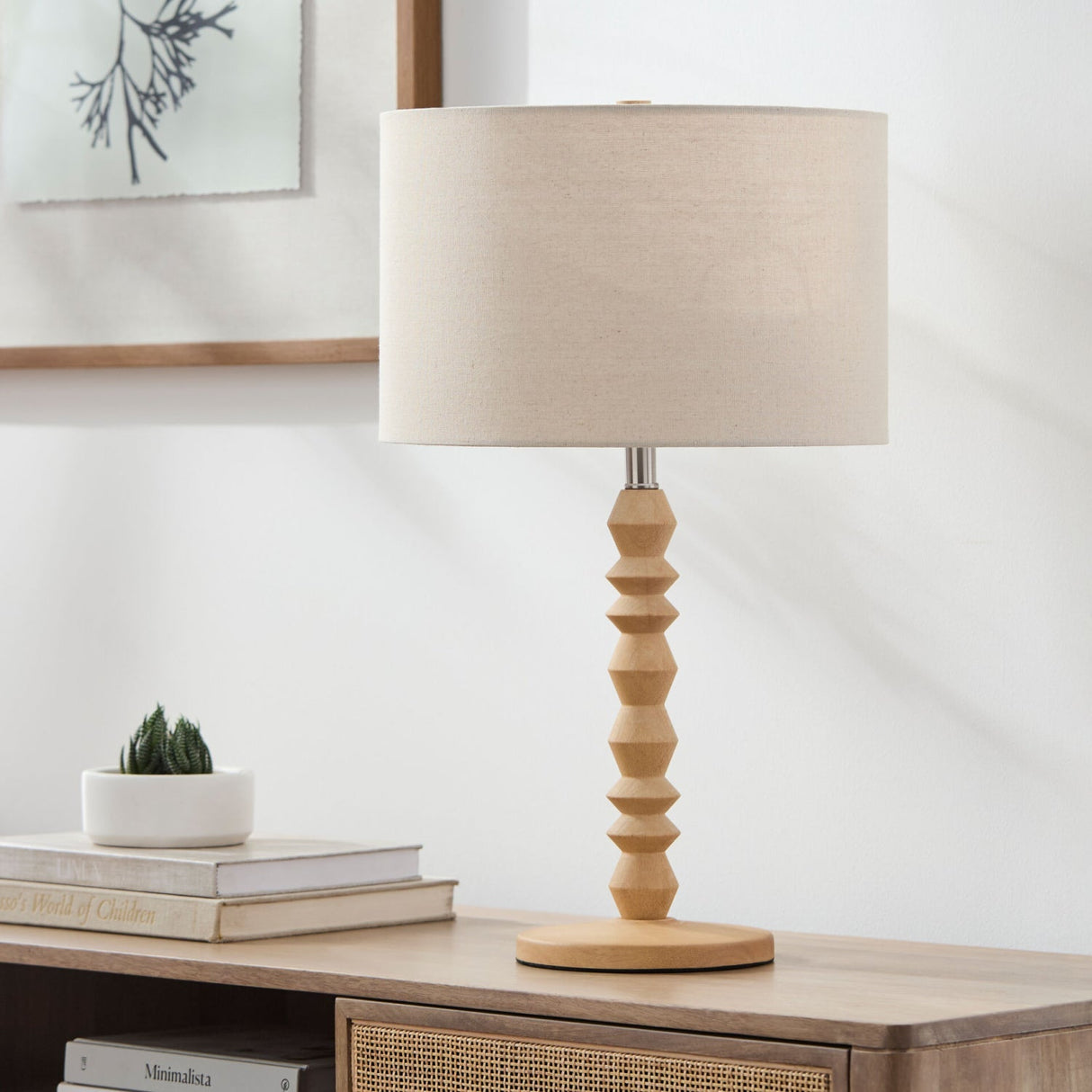 Modern European furniture - Wood Veneer Linen Table Lamp - www.oroa.com