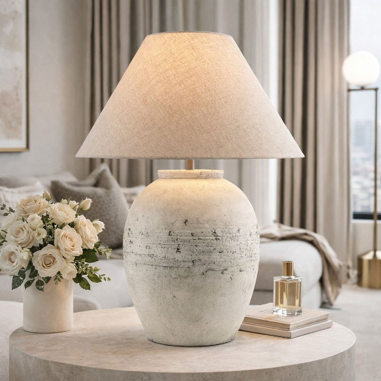 Modern European furniture - Painted White Cement Table Lamp - www.oroa.com