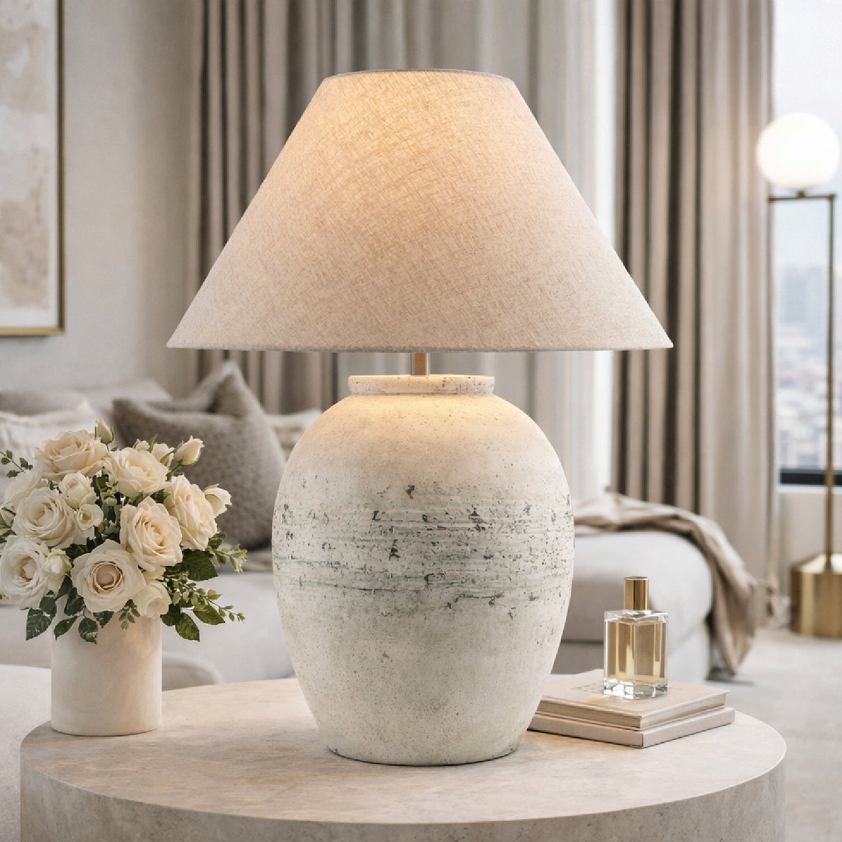 Modern European furniture - Painted White Cement Table Lamp - www.oroa.com