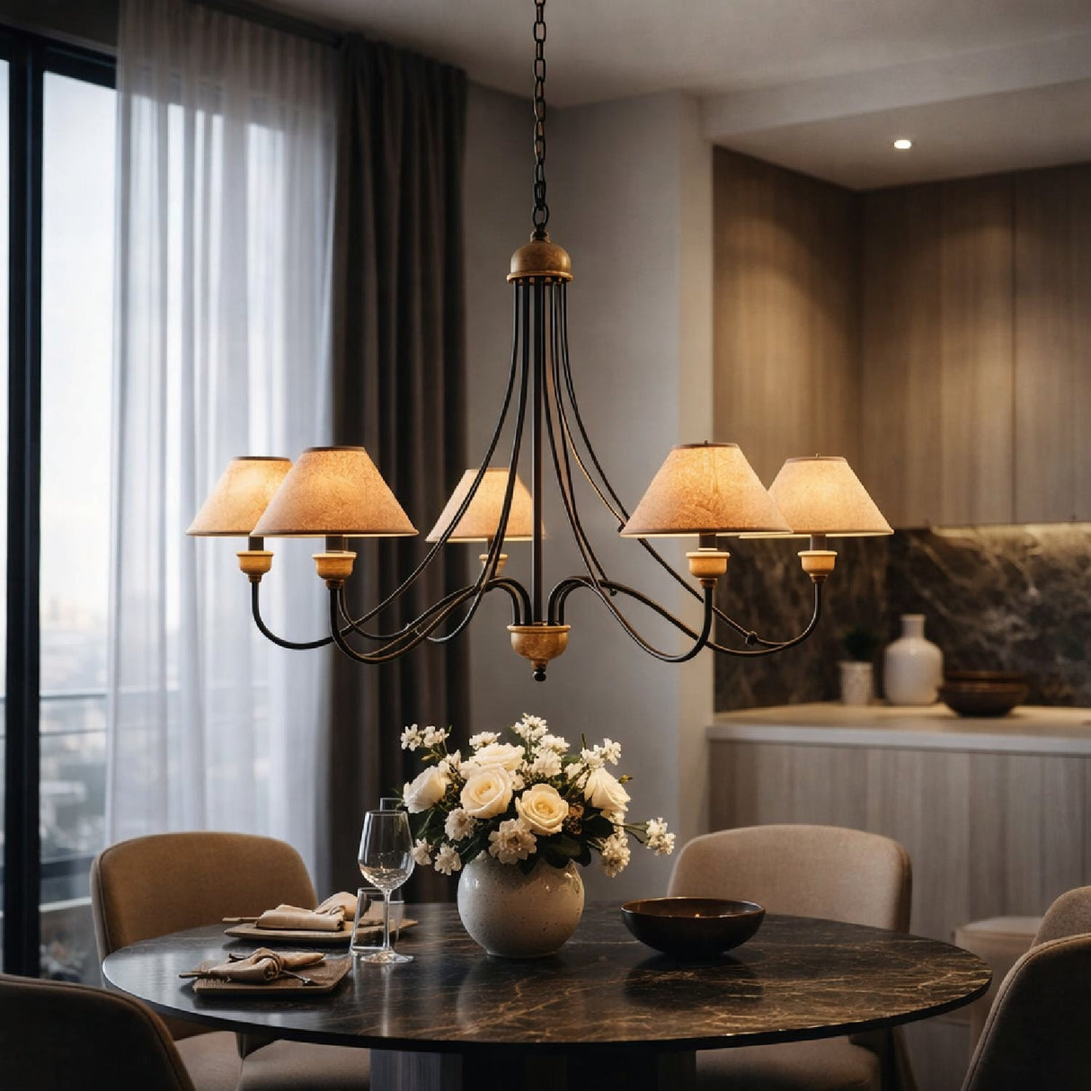 Modern European furniture - White Leather 6-Light Chandelier - www.oroa.com