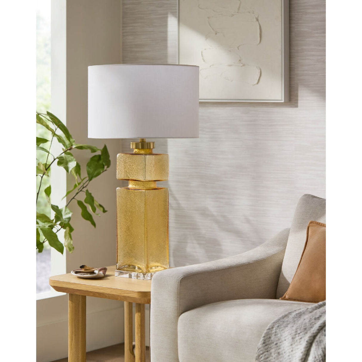 Modern European furniture - Yellow Glass Accent Table Lamp - www.oroa.com