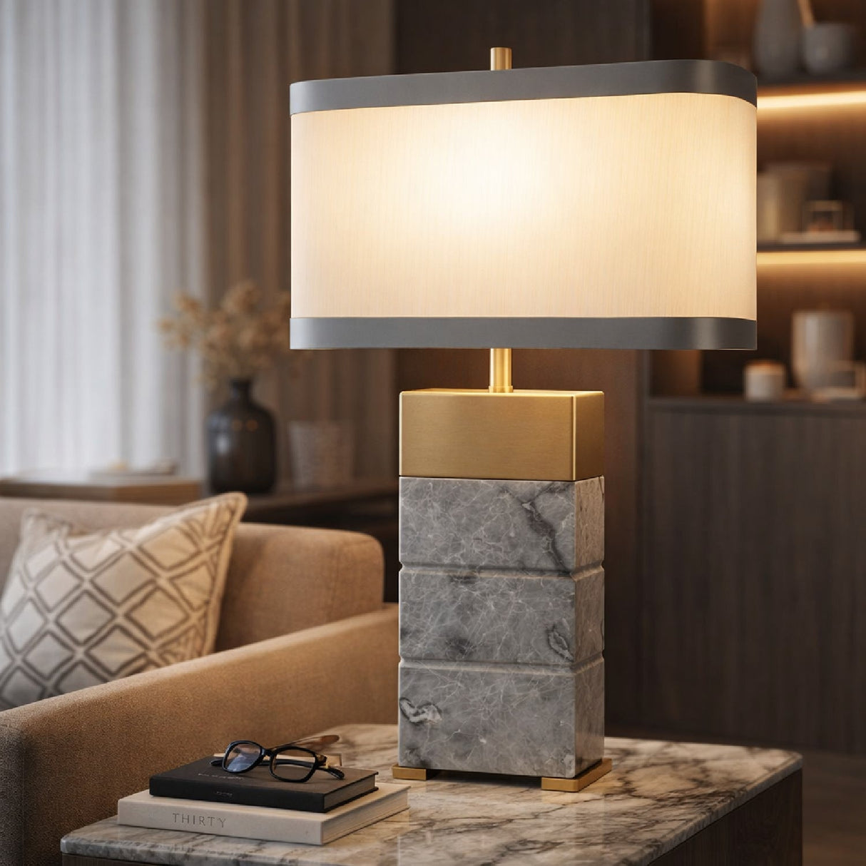Modern European furniture - Green Marble Table Lamp - www.oroa.com