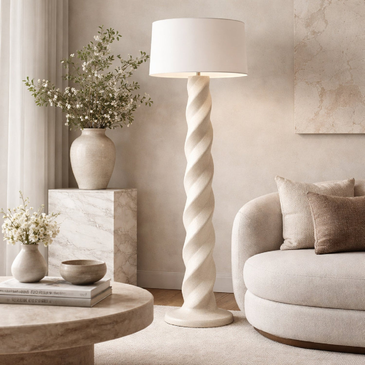 Modern European furniture - Cream Spiral Accent Floor Lamp - www.oroa.com