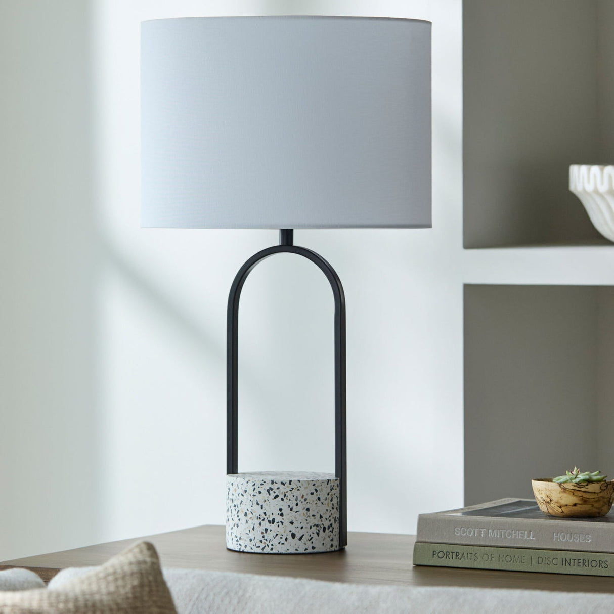 Modern European furniture - Black Framed Cement Table Lamp - www.oroa.com