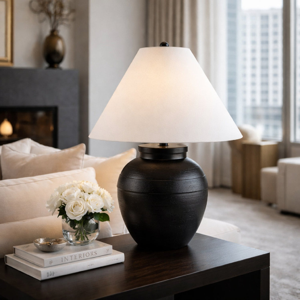 Modern European furniture - Linen Empire Shade Table Lamp - www.oroa.com