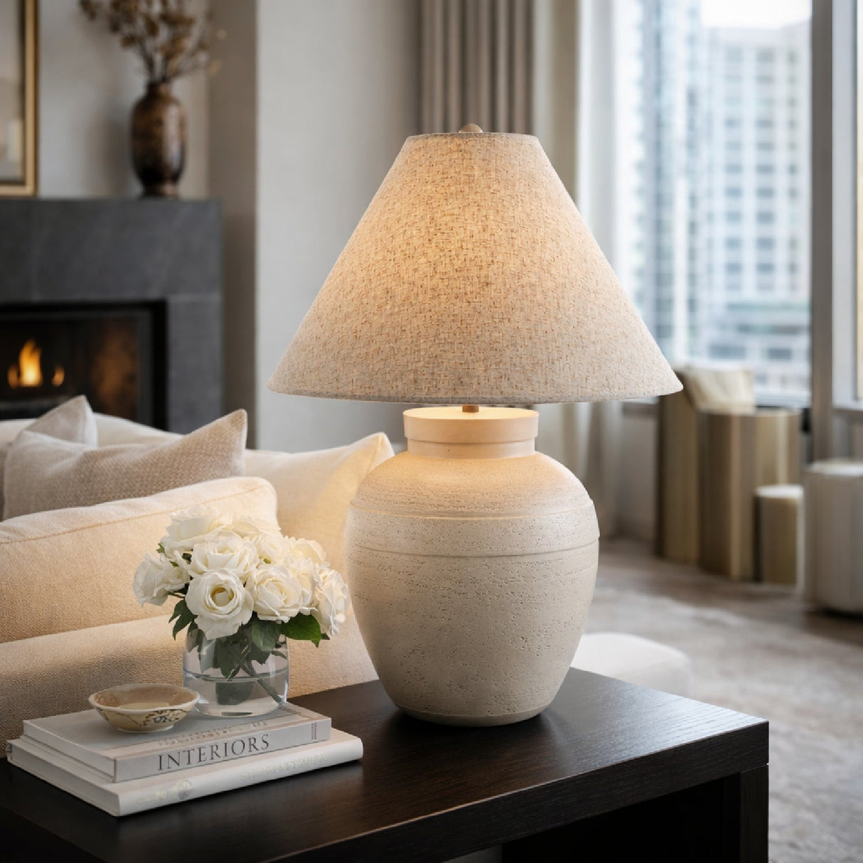 Modern European furniture - Linen Empire Shade Table Lamp - www.oroa.com