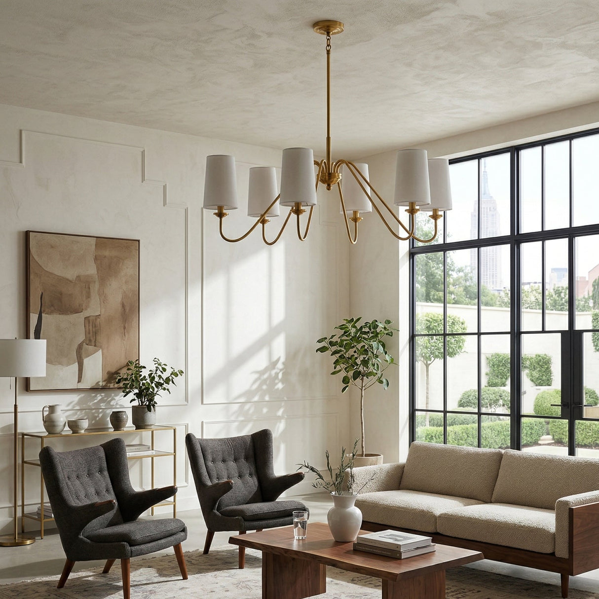 Modern European furniture - 6-Light White Linen Chandelier - www.oroa.com