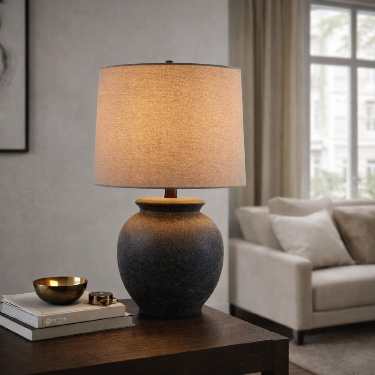 Modern European furniture - Antique Gray Ceramic Table Lamp - www.oroa.com