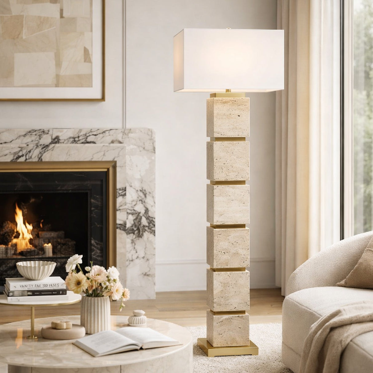Modern European furniture - Burnished Yellow Travertine Floor Lamp - www.oroa.com