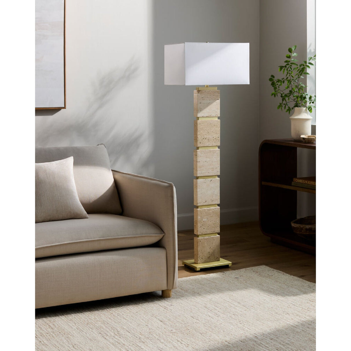 Modern European furniture - Burnished Yellow Travertine Floor Lamp - www.oroa.com