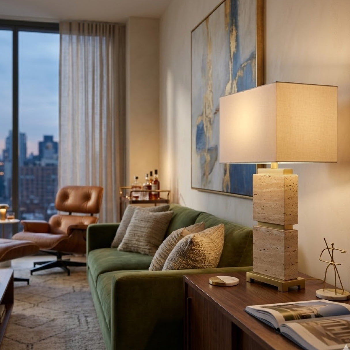 Modern European furniture - Travertine Accent Table Lamp - www.oroa.com