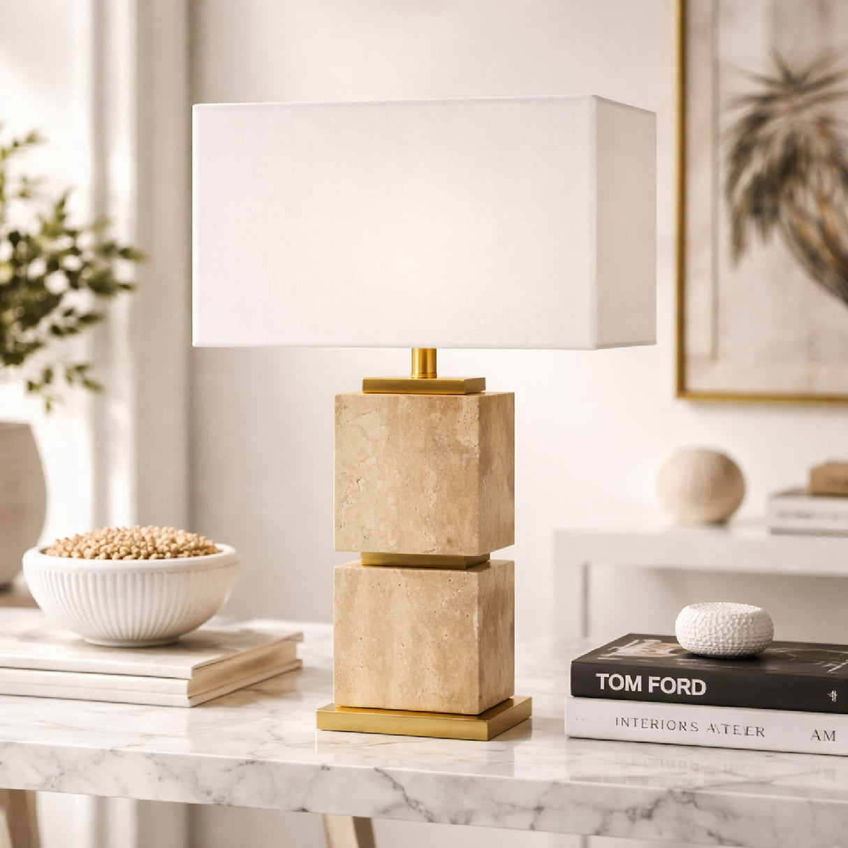 Modern European furniture - Natural Travertine Accent Table Lamp - www.oroa.com