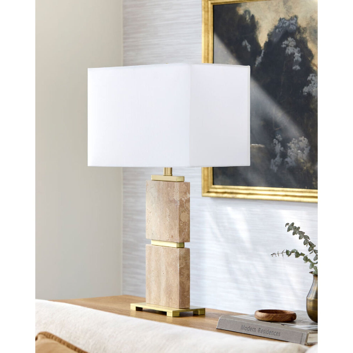 Modern European furniture - Natural Travertine Accent Table Lamp - www.oroa.com