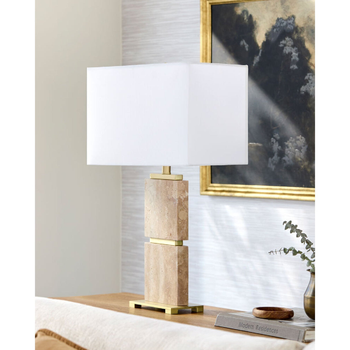 Modern European furniture - Natural Travertine Accent Table Lamp - www.oroa.com