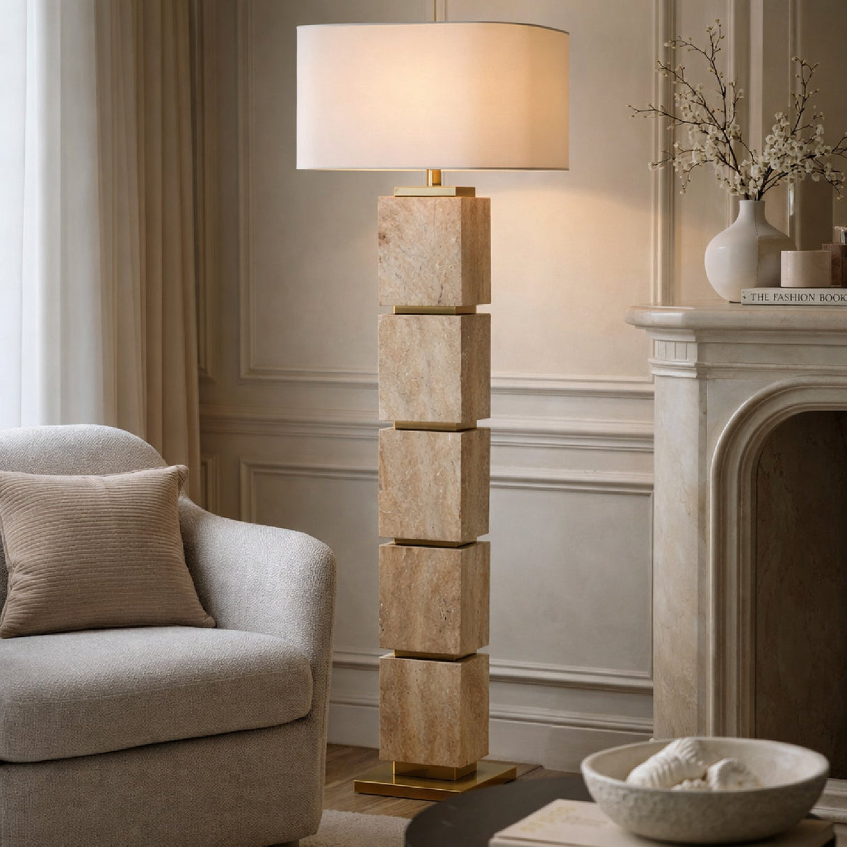 Modern European furniture - Natural Travertine Accent Floor Lamp - www.oroa.com