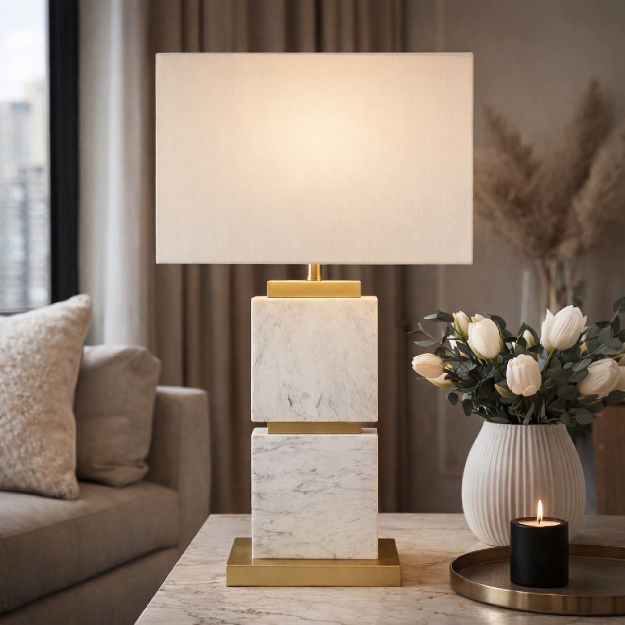 Modern European furniture - Natural White Marble Table Lamp - www.oroa.com