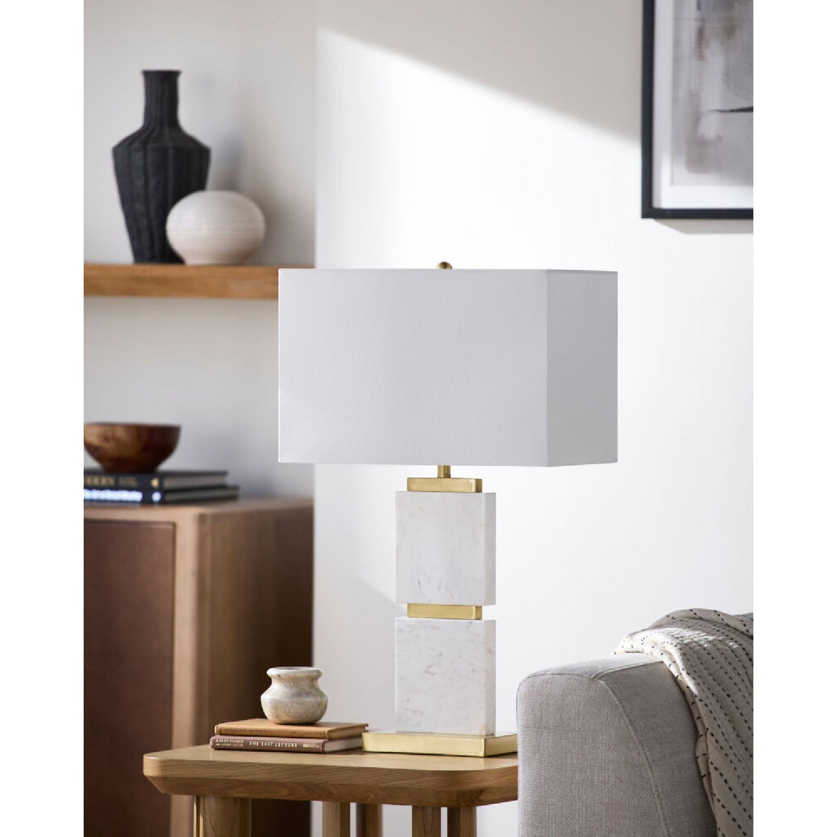 Modern European furniture - Natural White Marble Table Lamp - www.oroa.com