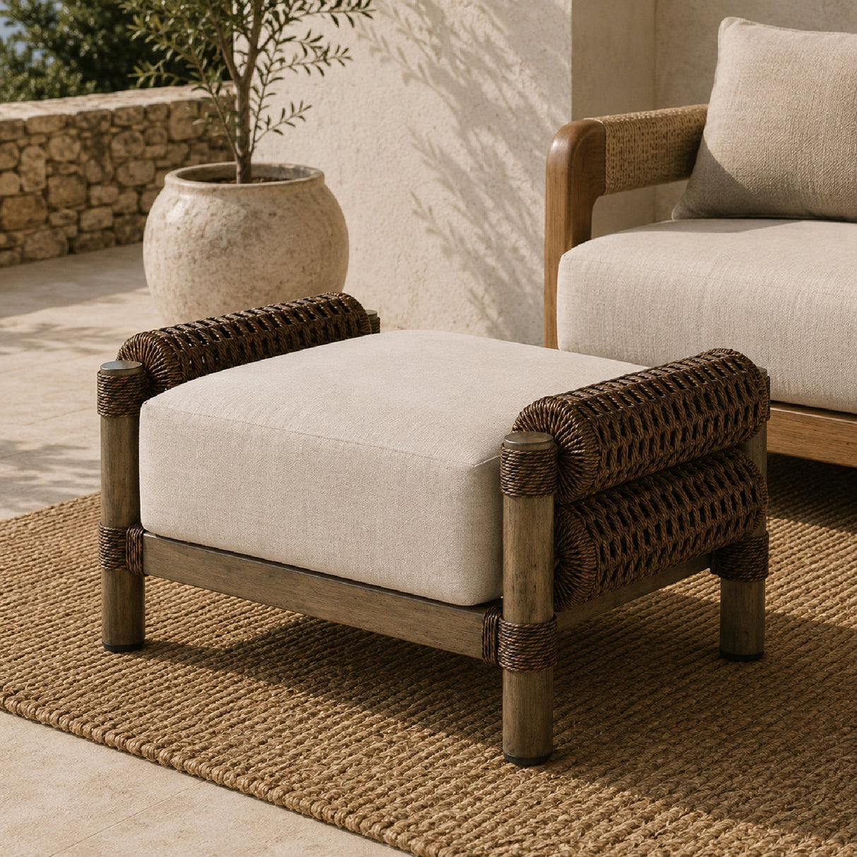 Modern European furniture - Cushioned Wicker Outdoor Ottoman - www.oroa.com