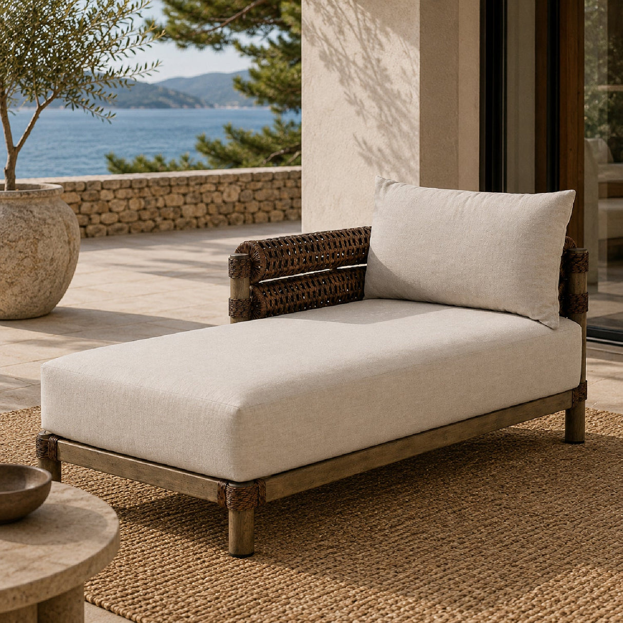 Modern European furniture - Cushioned Wicker Outdoor Left-Armed Chaise - www.oroa.com