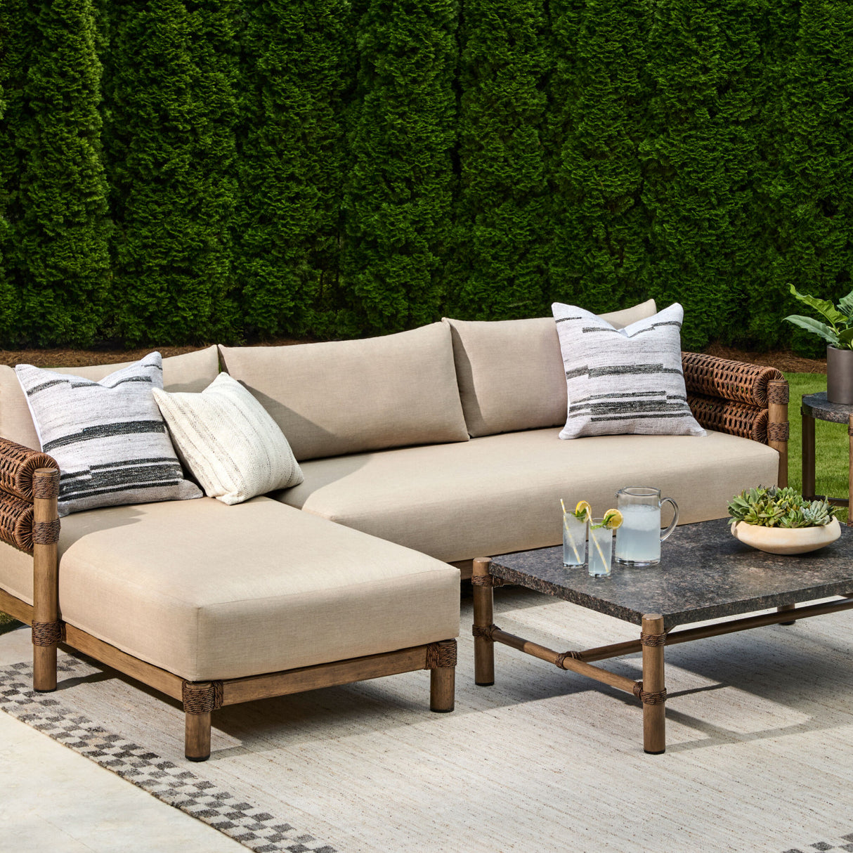Modern European furniture - Cushioned Wicker Outdoor Right-Armed Sofa - www.oroa.com