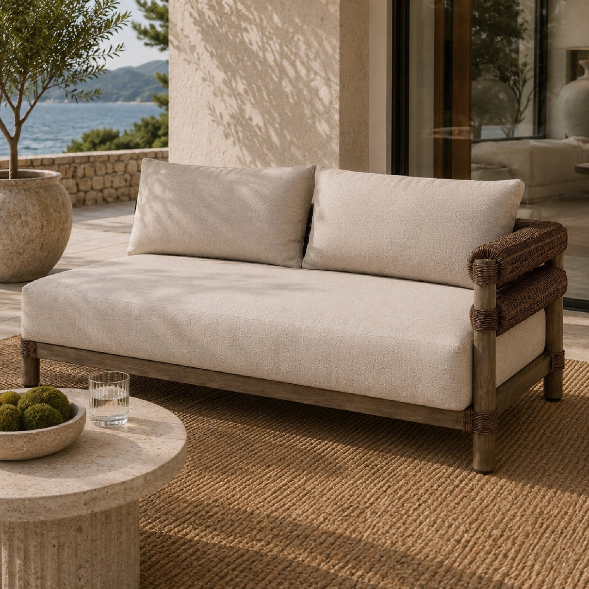 Modern European furniture - Cushioned Wicker Outdoor Right-Armed Sofa - www.oroa.com